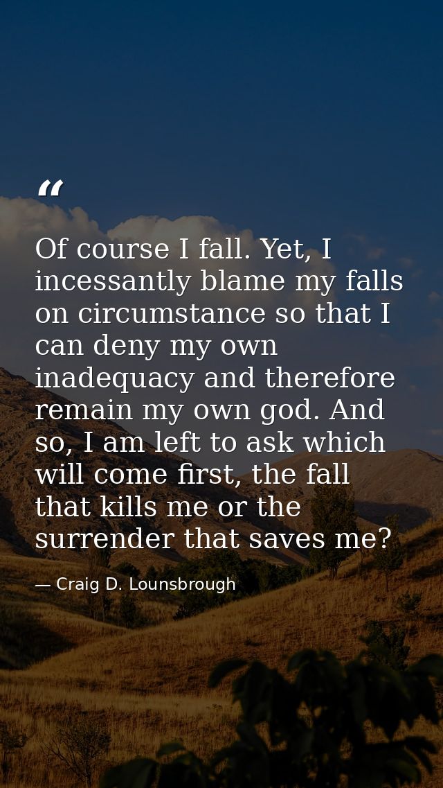 Of course I fall. Yet, I incessantly blame my falls on circumstance so that I can deny my own inadequacy and therefore r — Craig D. Lounsbrough