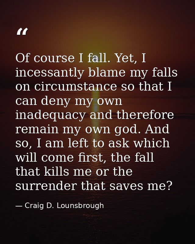 Of course I fall. Yet, I incessantly blame my falls on circumstance so that I can deny my own inadequacy and therefore r — Craig D. Lounsbrough