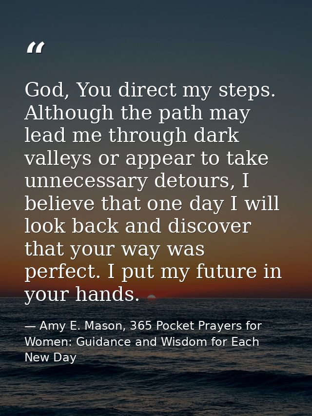 God, You direct my steps. Although the path may lead me through dark valleys or appear to take unnecessary detours, I be — Amy E. Mason, 365 Pocket Prayers for Women: Guidance and Wisdom for Each New Day