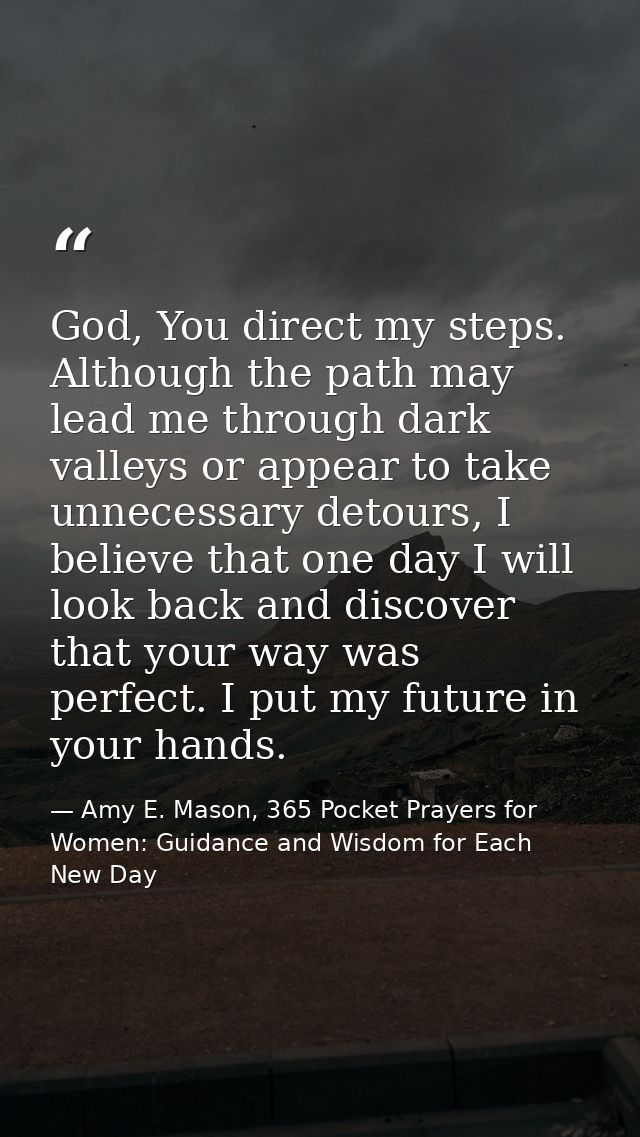 God, You direct my steps. Although the path may lead me through dark valleys or appear to take unnecessary detours, I be — Amy E. Mason, 365 Pocket Prayers for Women: Guidance and Wisdom for Each New Day