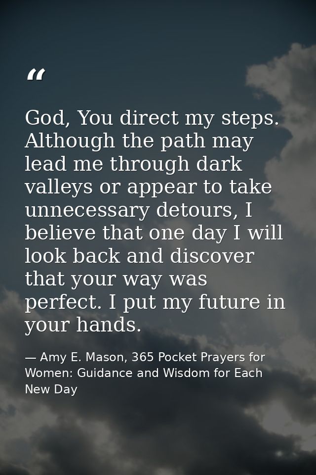 God, You direct my steps. Although the path may lead me through dark valleys or appear to take unnecessary detours, I be — Amy E. Mason, 365 Pocket Prayers for Women: Guidance and Wisdom for Each New Day