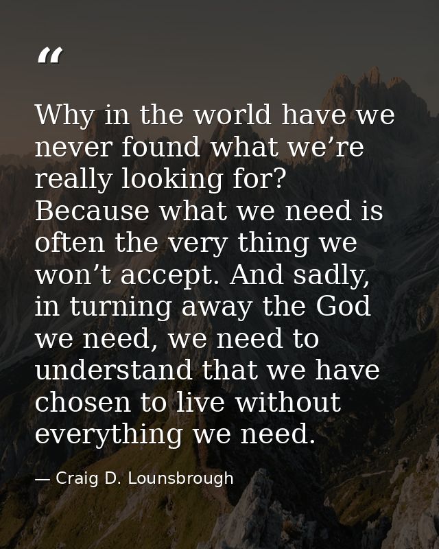 Why in the world have we never found what we’re really looking for? Because what we need is often the very thing we won’ — Craig D. Lounsbrough
