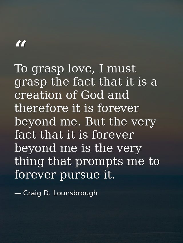 To grasp love, I must grasp the fact that it is a creation of God and therefore it is forever beyond me. But the very fa — Craig D. Lounsbrough