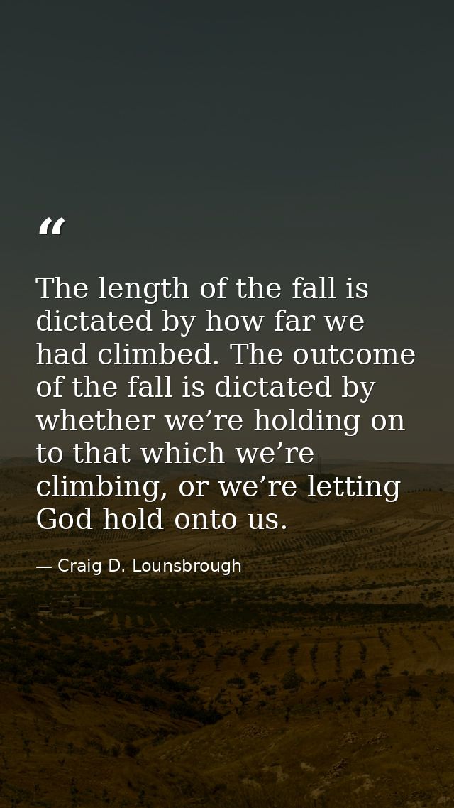 The length of the fall is dictated by how far we had climbed. The outcome of the fall is dictated by whether we’re holdi — Craig D. Lounsbrough