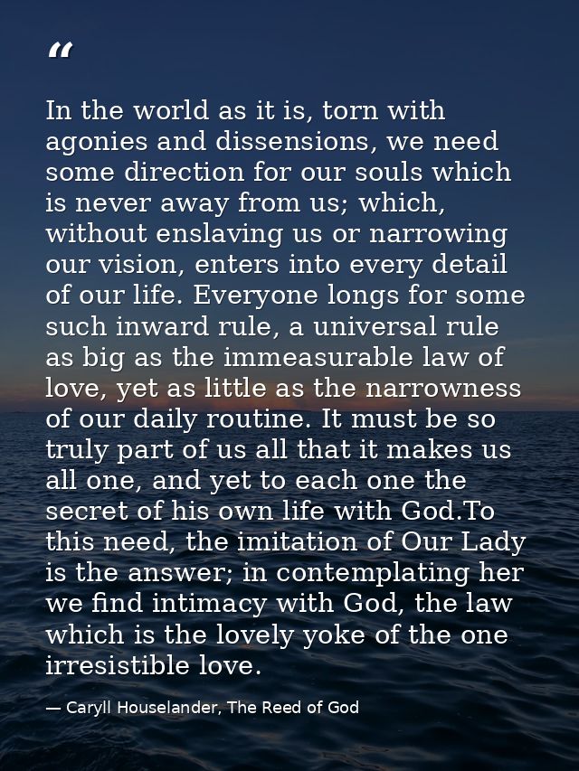 In the world as it is, torn with agonies and dissensions, we need some direction for our souls which is never away from  — Caryll Houselander, The Reed of God
