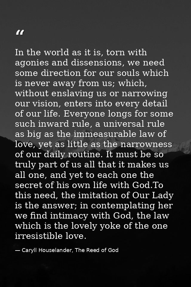 In the world as it is, torn with agonies and dissensions, we need some direction for our souls which is never away from  — Caryll Houselander, The Reed of God