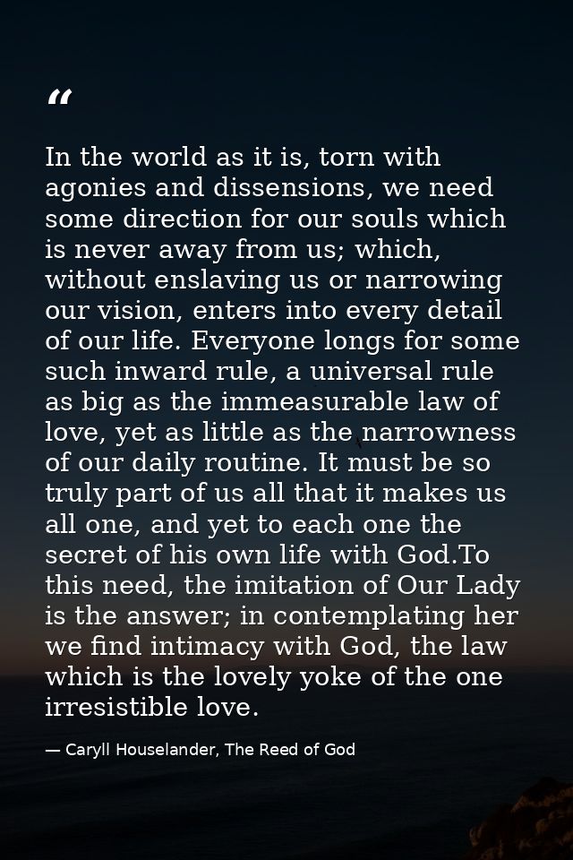 In the world as it is, torn with agonies and dissensions, we need some direction for our souls which is never away from  — Caryll Houselander, The Reed of God