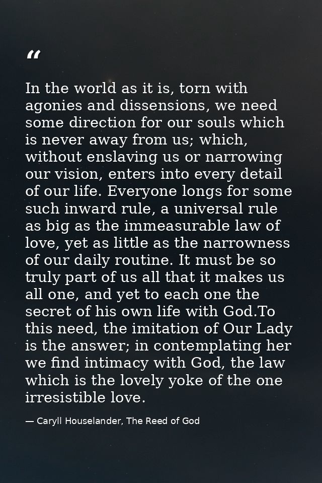 In the world as it is, torn with agonies and dissensions, we need some direction for our souls which is never away from  — Caryll Houselander, The Reed of God