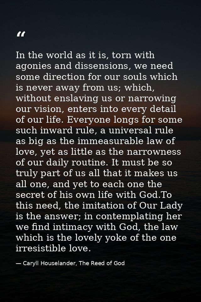 In the world as it is, torn with agonies and dissensions, we need some direction for our souls which is never away from  — Caryll Houselander, The Reed of God