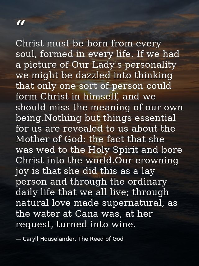 Christ must be born from every soul, formed in every life. If we had a picture of Our Lady's personality we might be daz — Caryll Houselander, The Reed of God