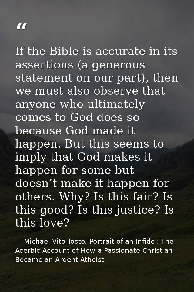 If the Bible is accurate in its assertions (a generous statement on our part), then we must also observe that anyone who — Michael Vito Tosto, Portrait of an Infidel: The Acerbic Account of How a Passionate Christian Became an Ardent Atheist
