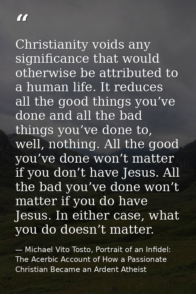 Christianity voids any significance that would otherwise be attributed to a human life. It reduces all the good things y — Michael Vito Tosto, Portrait of an Infidel: The Acerbic Account of How a Passionate Christian Became an Ardent Atheist