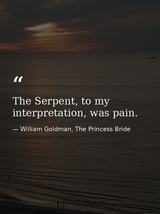 The Serpent, to my interpretation, was pain. — William Goldman, The Princess Bride