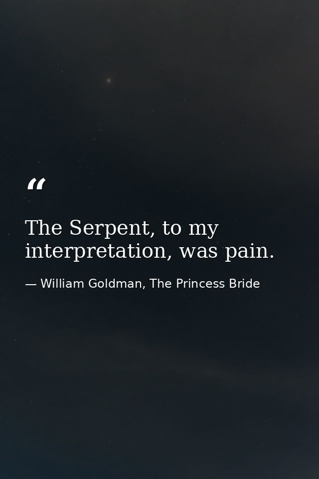 The Serpent, to my interpretation, was pain. — William Goldman, The Princess Bride
