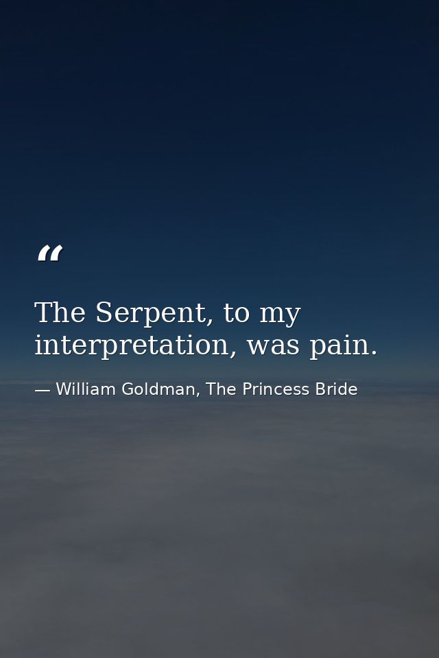 The Serpent, to my interpretation, was pain. — William Goldman, The Princess Bride