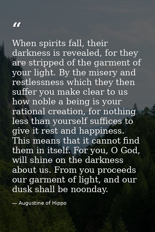 When spirits fall, their darkness is revealed, for they are stripped of the garment of your light. By the misery and res — Augustine of Hippo
