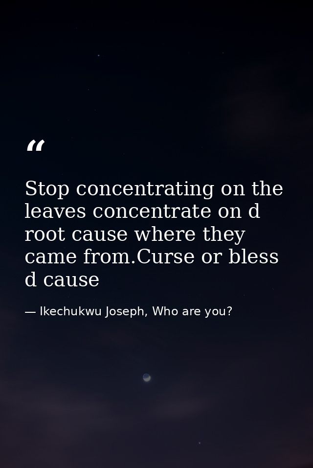 Stop concentrating on the leaves concentrate on d root cause where they came from.Curse or bless d cause — Ikechukwu Joseph, Who are you?