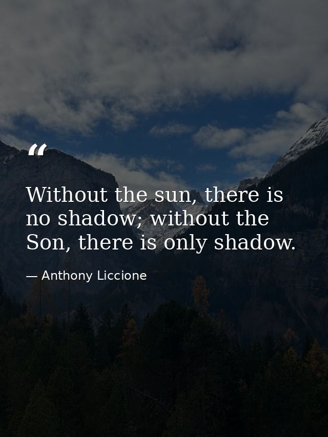 Without the sun, there is no shadow; without the Son, there is only shadow. — Anthony Liccione