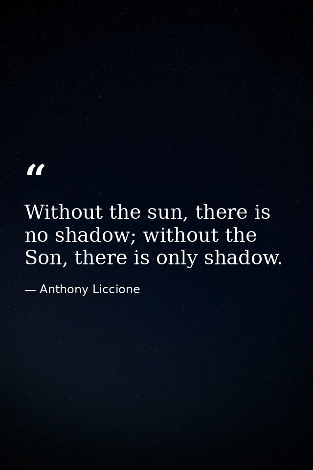 Without the sun, there is no shadow; without the Son, there is only shadow. — Anthony Liccione