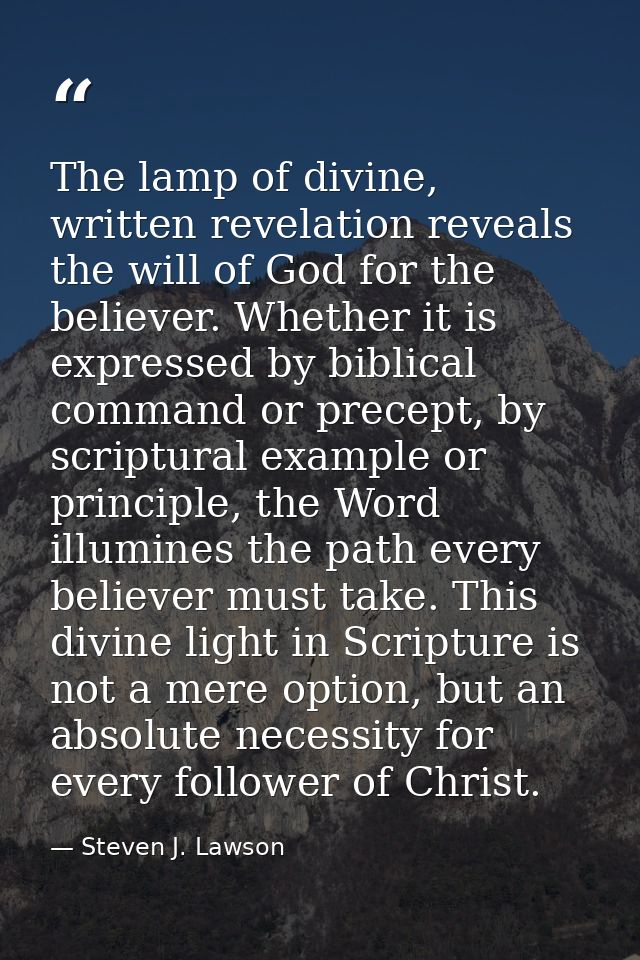 The lamp of divine, written revelation reveals the will of God for the believer. Whether it is expressed by biblical com — Steven J. Lawson
