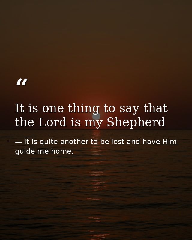 It is one thing to say that the Lord is my Shepherd — it is quite another to be lost and have Him guide me home.