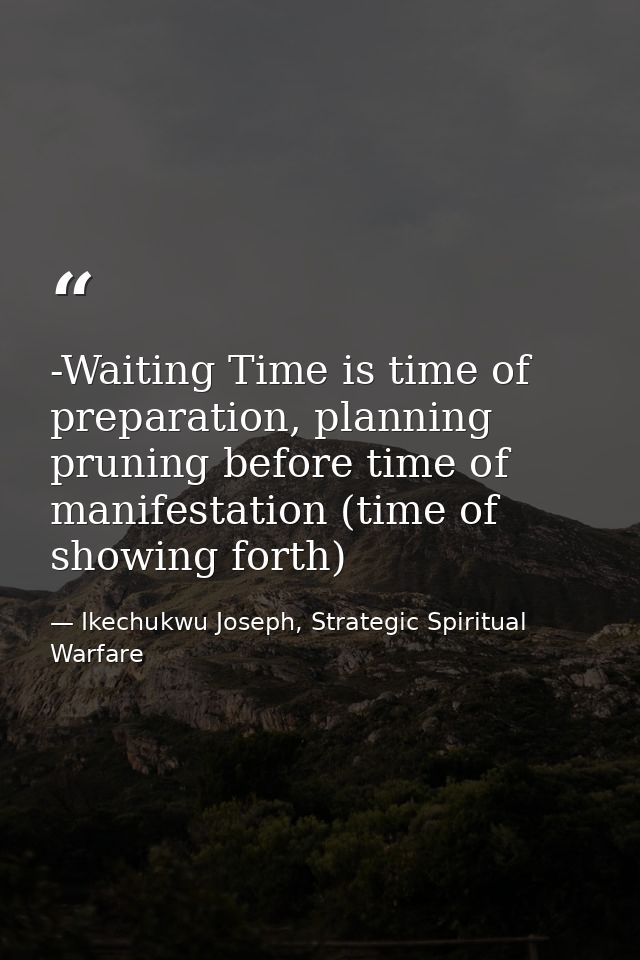 -Waiting Time is time of preparation, planning pruning before time of manifestation (time of showing forth) — Ikechukwu Joseph, Strategic Spiritual Warfare