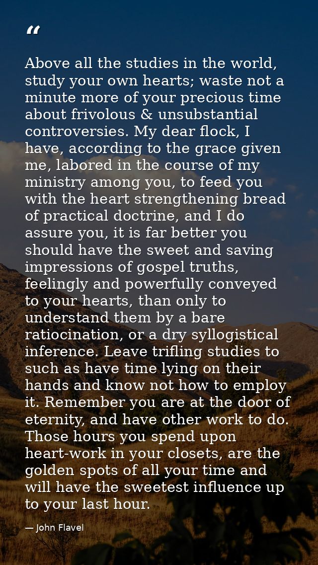 Above all the studies in the world, study your own hearts; waste not a minute more of your precious time about frivolous — John Flavel