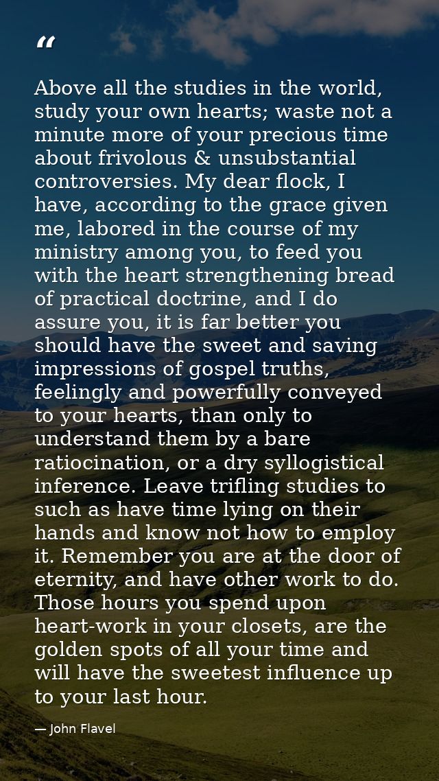Above all the studies in the world, study your own hearts; waste not a minute more of your precious time about frivolous — John Flavel
