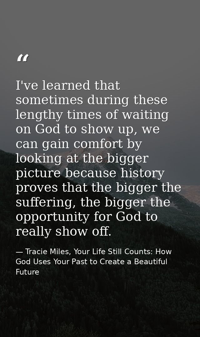 I've learned that sometimes during these lengthy times of waiting on God to show up, we can gain comfort by looking at t — Tracie Miles, Your Life Still Counts: How God Uses Your Past to Create a Beautiful Future