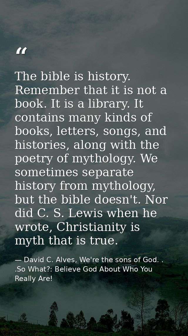 The bible is history. Remember that it is not a book. It is a library. It contains many kinds of books, letters, songs,  — David C. Alves, We're the sons of God. . .So What?: Believe God About Who You Really Are!