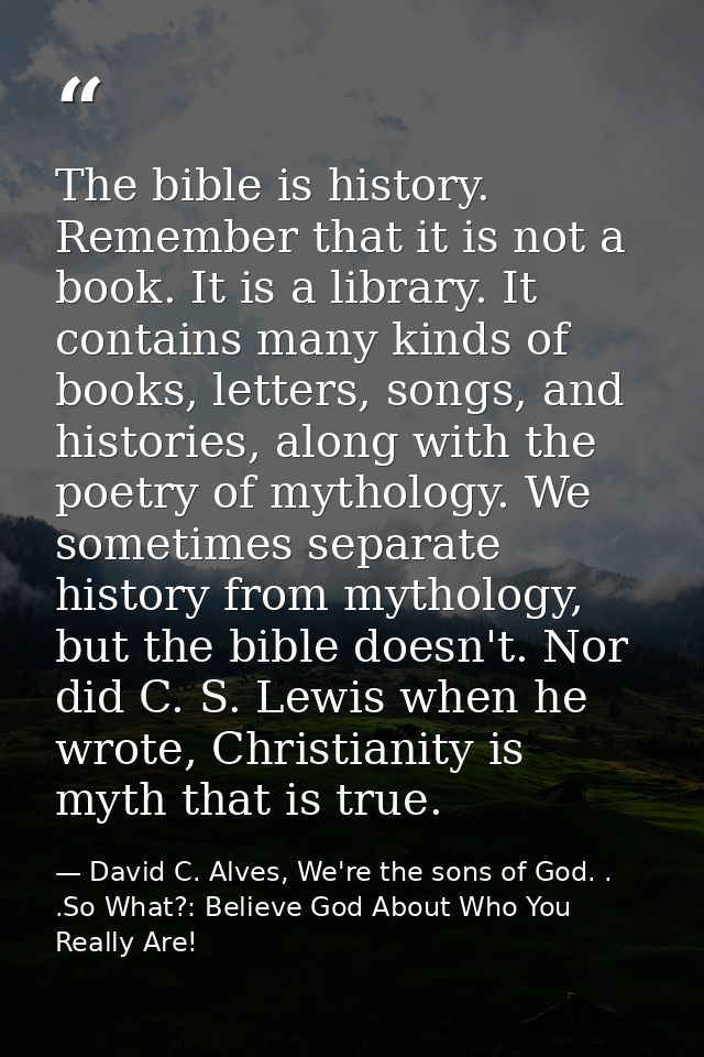 The bible is history. Remember that it is not a book. It is a library. It contains many kinds of books, letters, songs,  — David C. Alves, We're the sons of God. . .So What?: Believe God About Who You Really Are!