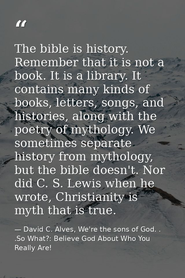 The bible is history. Remember that it is not a book. It is a library. It contains many kinds of books, letters, songs,  — David C. Alves, We're the sons of God. . .So What?: Believe God About Who You Really Are!