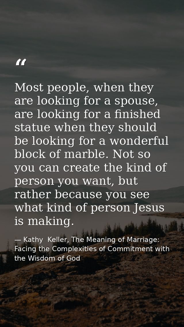 Most people, when they are looking for a spouse, are looking for a finished statue when they should be looking for a won — Kathy  Keller, The Meaning of Marriage: Facing the Complexities of Commitment with the Wisdom of God