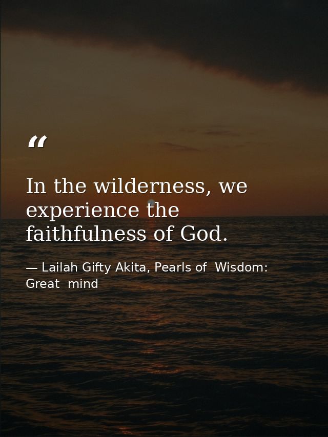 In the wilderness, we experience the faithfulness of God. — Lailah Gifty Akita, Pearls of  Wisdom: Great  mind