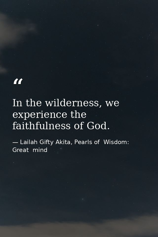 In the wilderness, we experience the faithfulness of God. — Lailah Gifty Akita, Pearls of  Wisdom: Great  mind