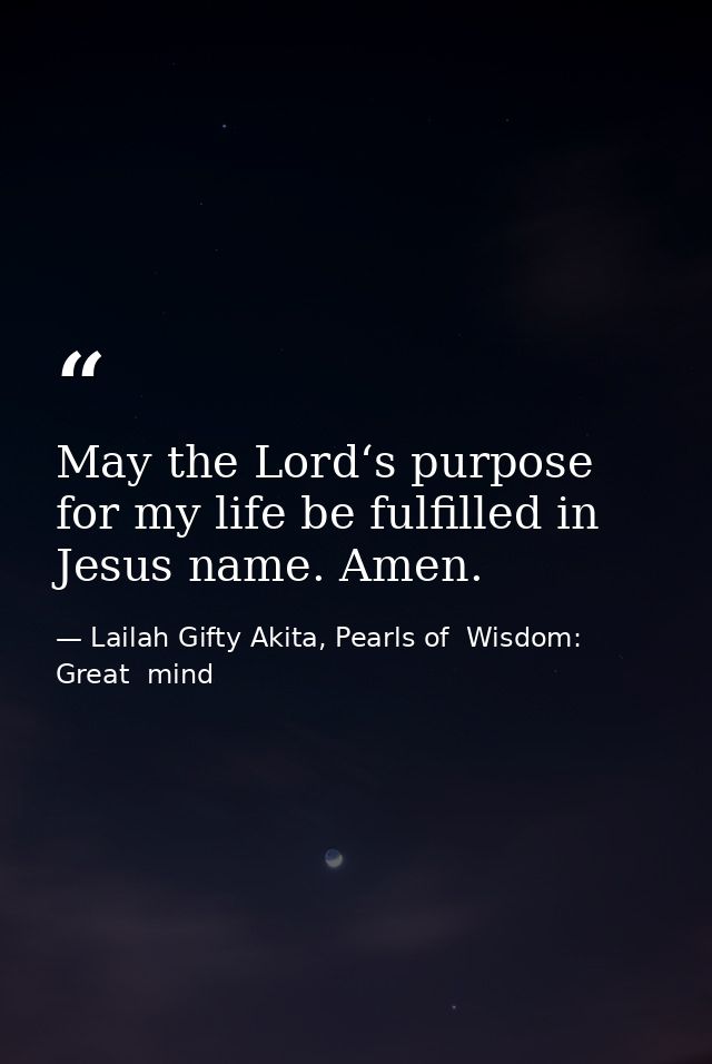 May the Lord‘s purpose for my life be fulfilled in Jesus name. Amen. — Lailah Gifty Akita, Pearls of  Wisdom: Great  mind