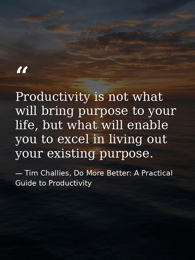 Productivity is not what will bring purpose to your life, but what will enable you to excel in living out your existing  — Tim Challies, Do More Better: A Practical Guide to Productivity