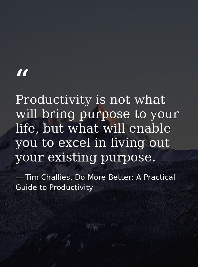 Productivity is not what will bring purpose to your life, but what will enable you to excel in living out your existing  — Tim Challies, Do More Better: A Practical Guide to Productivity