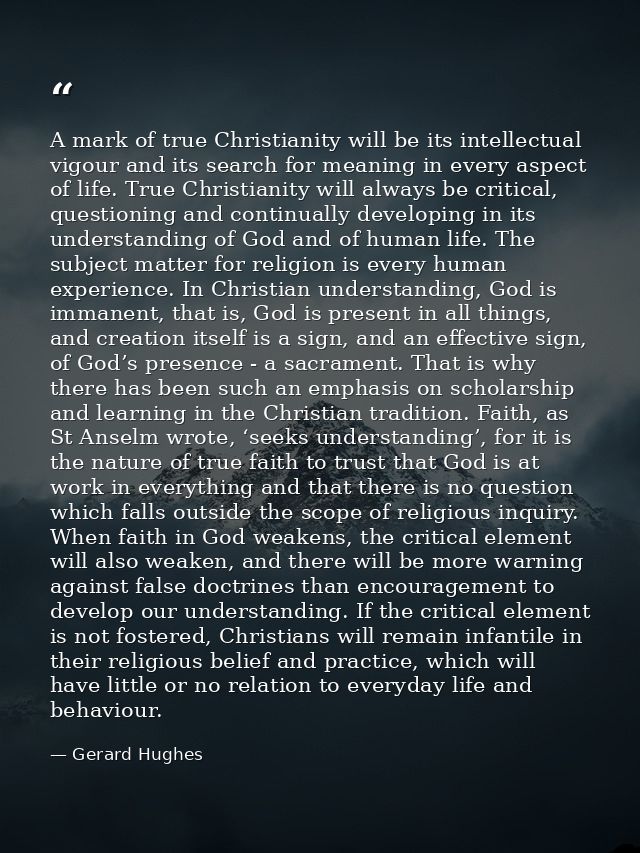 A mark of true Christianity will be its intellectual vigour and its search for meaning in every aspect of life. True Chr — Gerard Hughes