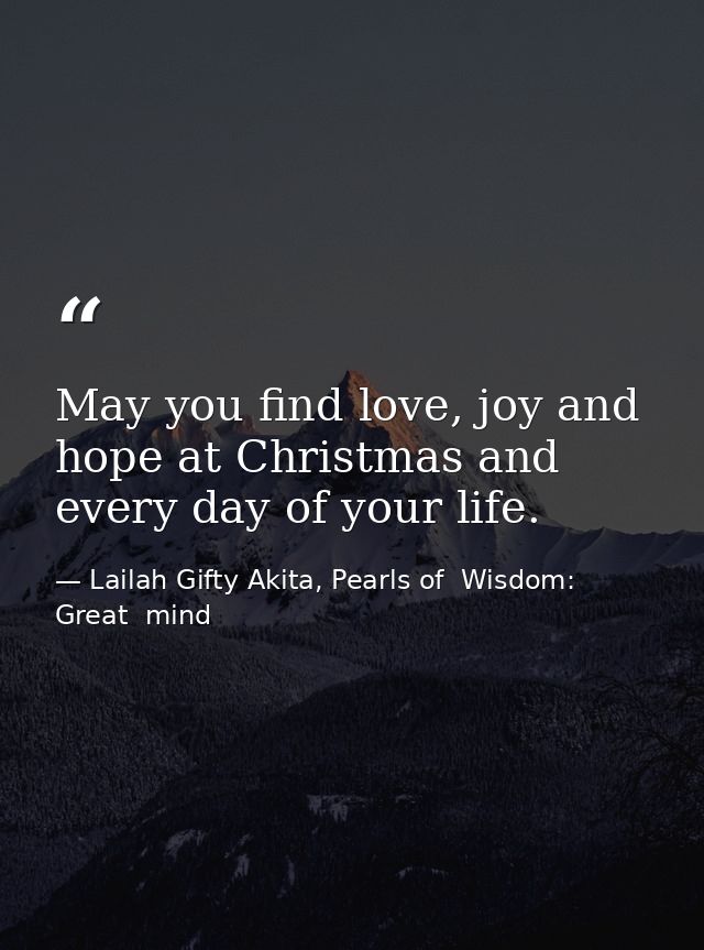 May you find love, joy and hope at Christmas and every day of your life. — Lailah Gifty Akita, Pearls of  Wisdom: Great  mind