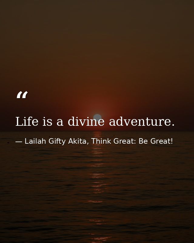 Life is a divine adventure. — Lailah Gifty Akita, Think Great: Be Great!