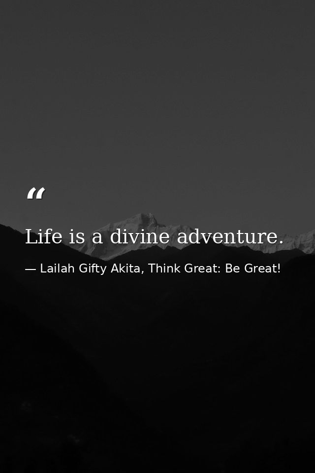 Life is a divine adventure. — Lailah Gifty Akita, Think Great: Be Great!