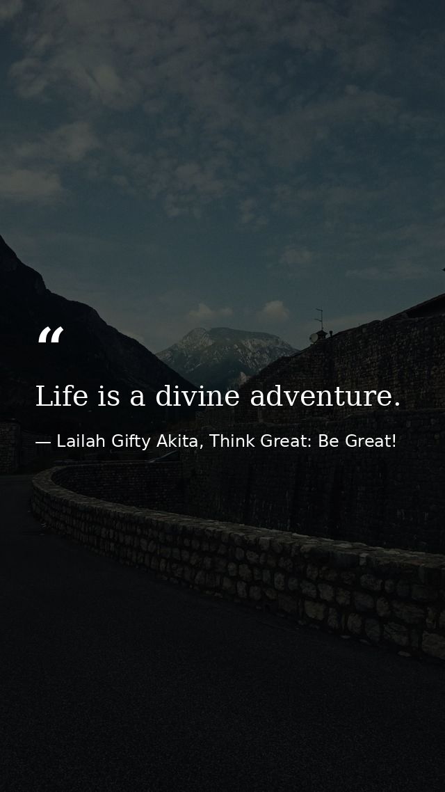 Life is a divine adventure. — Lailah Gifty Akita, Think Great: Be Great!