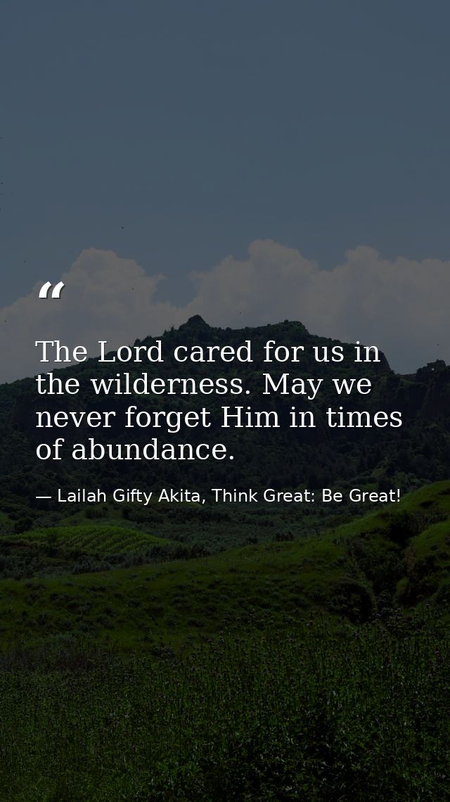 The Lord cared for us in the wilderness. May we never forget Him in times of abundance. — Lailah Gifty Akita, Think Great: Be Great!