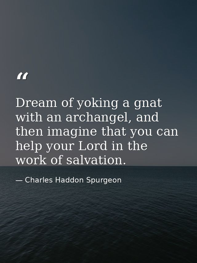Dream of yoking a gnat with an archangel, and then imagine that you can help your Lord in the work of salvation. — Charles Haddon Spurgeon