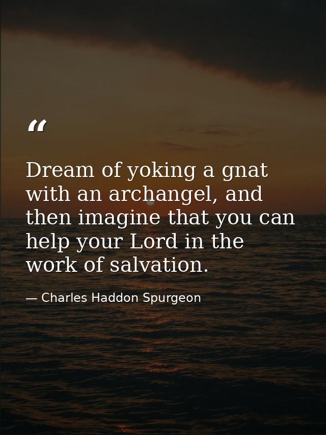 Dream of yoking a gnat with an archangel, and then imagine that you can help your Lord in the work of salvation. — Charles Haddon Spurgeon