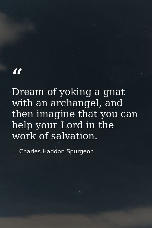 Dream of yoking a gnat with an archangel, and then imagine that you can help your Lord in the work of salvation. — Charles Haddon Spurgeon