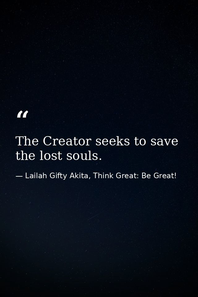 The Creator seeks to save the lost souls. — Lailah Gifty Akita, Think Great: Be Great!