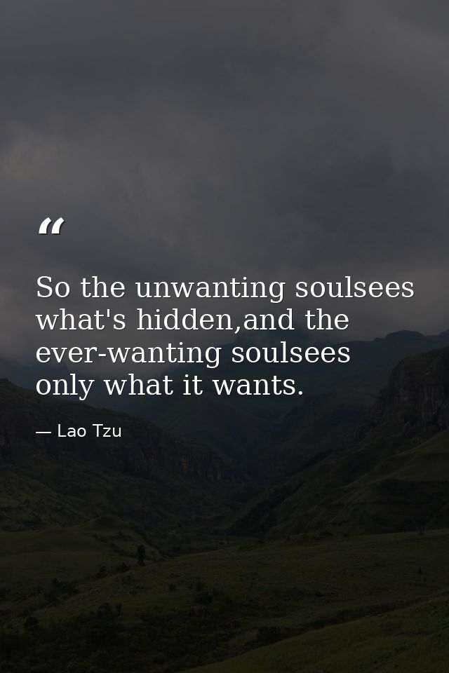 So the unwanting soulsees what's hidden,and the ever-wanting soulsees only what it wants. — Lao Tzu