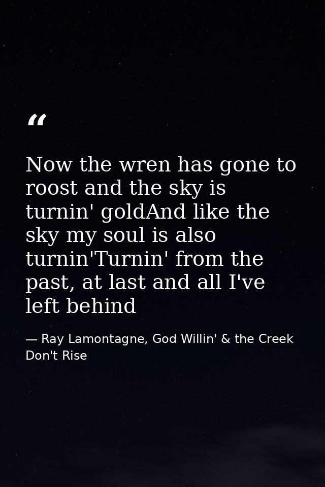 Now the wren has gone to roost and the sky is turnin' goldAnd like the sky my soul is also turnin'Turnin' from the past, — Ray Lamontagne, God Willin' & the Creek Don't Rise
